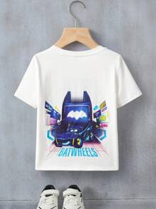 Batwheels X SHEIN Young Boy's Casual Car Pattern Round Neck Short Sleeve T-Shirt, Summer Boys Graphic Tshirt Graphic Tees Kids Boy