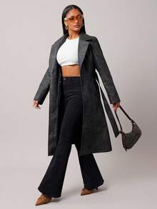 Radiana Women's Gray Autumn Elegant Office Trench Coat,British Style Cinched Waist Slim Fit Long Jacket,Retro Business Formal Event Chic Street Wear Outing - Coffee Brown - View 3