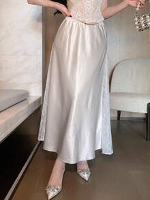 DAZY Chân váy ren ghép mảnh thanh lịch dành cho nữ, mùa thu - Màu be - Xem 4