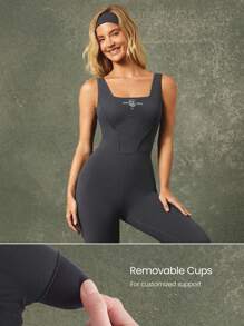 GLOWMODE X Harry Potter 24 英寸 FeatherFit™ 吸汗柔软弹力收腹露背图案连体衣低冲击瑜伽普拉提 Barre Studio 日常休闲服 - 灰色 - 查看 4