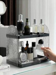1 buah Organizer Makeup Akrilik, Tempat Display Kosmetik Dua Lapis dengan Ketinggian Lebih, Baki Rias untuk Perawatan Kulit, Parfum, Lipstik, Kotak Penyimpanan Meja, Pengorganisasian Kamar Asrama, Untuk Liburan Pantai, Koleksi Kamar Mandi, Koleksi Kamar Tidur, Kapasitas Besar - Hitam - View 3