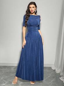 Modelyn Women's Elegant Solid Color Asymmetric Neckline Fitted Dress