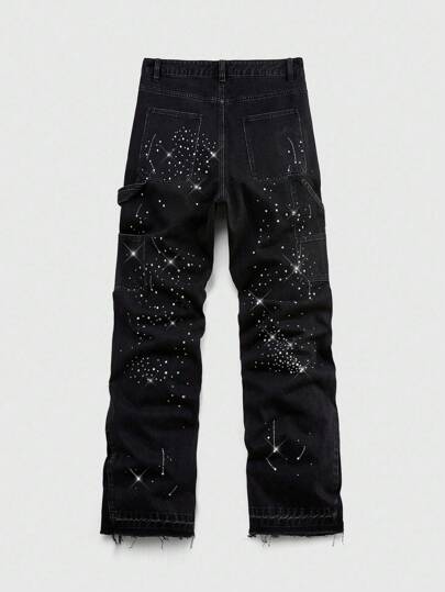 Street Life Men's Fashion Rhinestone Embellished Straight-Leg Jeans