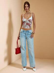 SHEIN BAE Débardeur en dentelle à col V profond semi-transparent sexy pour femmes, débardeur élégant, débardeur d'été, tenue décontractée