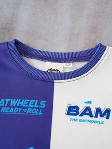 Batwheels X SHEIN Young Boy Casual Street Style Racing Car & Checkerboard Letter Graphic Pullover, Autumn/Spring Boys Sweatshirts Boys Car Graphic Sweatshirt Boys Batmobile Sweatshirt Kids Hoodies Boys White And Blue Boys Full Sleeve T Shirts Cartoon - Multicolor - View 6