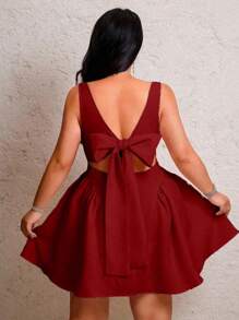 Lyrianda 女士浪漫露背蝴蝶结性感派对公主裙 - 酒紅色 - 查看 2