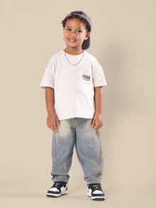 SUMWON Kids Korean Barrel Leg Jeans Curved Seam Design Relaxed Fit Denim Pants Classic Casual Streetwear Youth Spring Fall Fashion Winter