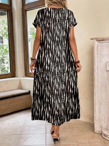 EMERY ROSE Casual Vintage Tie-Dye Pattern Dress For Women, Versatile Spring/Summer Outfit For Teachers Back To School - Multicolor - View 3