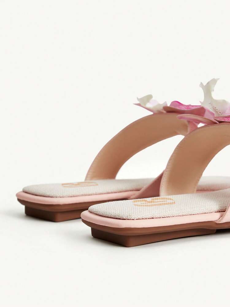 CUCCOO CHICEST Women's Linen Flat Sandals With 3D Iris Flower Decor, Elegant Sweet Casual Fashion Comfortable Slip-On Shoes For Spring/Summer, Suitable For Afternoon Tea, Dates, Beach Vacation