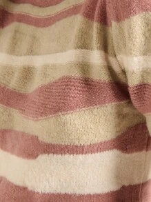 Nöista Women's Retro Mauve Cream Swirl Print Sweater,Cute Puff Sleeves Comfy Cropped Fit,Pink And White Striped,Summer,Casual,Everyday Business Casual Style - Multicolor - View 3