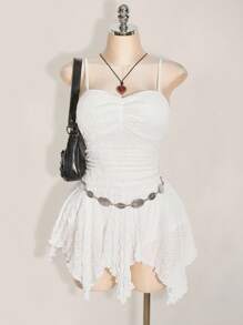 SHEIN ICON 大码女式纹理吊带背心不对称下摆连衣裙 - 白色 - 查看 1