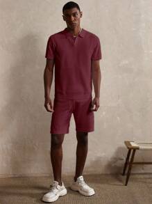 Manfinity Homme Men's Solid Color Short Sleeve Knit Top And Knit Shorts Casual Co-Ord Set , Fall Clothes - Burgundy - View 4