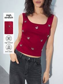 Maija Camiseta sin tirantes casual con decoración de mariposa, para uso diario, Día de San Valentín, Festival - Burdeos - Ver 1