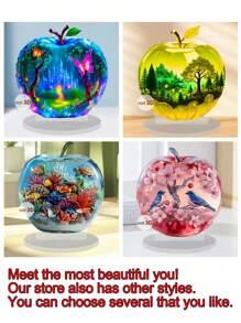 SHEIN 1 Piece 2D Illustration Acrylic Apple Shape Desktop Ornament Creative Painted Print Design Transparent Small Desktop Decoration, Suitable For Home And Office, Multifunctional Holiday And Daily Decoration, Perfect For Giving To Friends And Birthday Gifts Easter Gifts