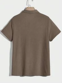 Manfinity Mode Men's Casual Solid Color V-Neck Short Sleeve Polo Shirt, Summer - Khaki - View 2