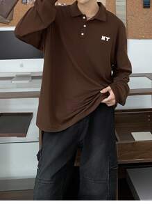 Manfinity Dauomo Áo thun polo nam thường ngày cỡ tiêu chuẩn, cổ điển - màu nâu - Xem 4
