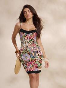 Shutterstock Glamance Women's Leopard Floral Pattern Bodycon Cami Dress Back To School Y2k Club Outfits Women Sexy Suitable For Going Out - Multicolor - View 3