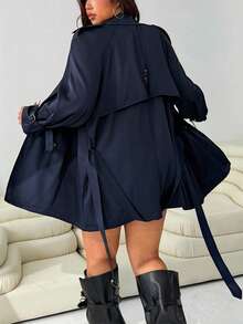 Solflare Plus Size Women Casual Solid Color Double-Breasted Trench Coat,Fall,Winter,Back To School,Business Casual,Office Outfits,Work,Teacher,Button Up Coat Autumn New Fashion Windbreaker Blazer Dress Plus Size