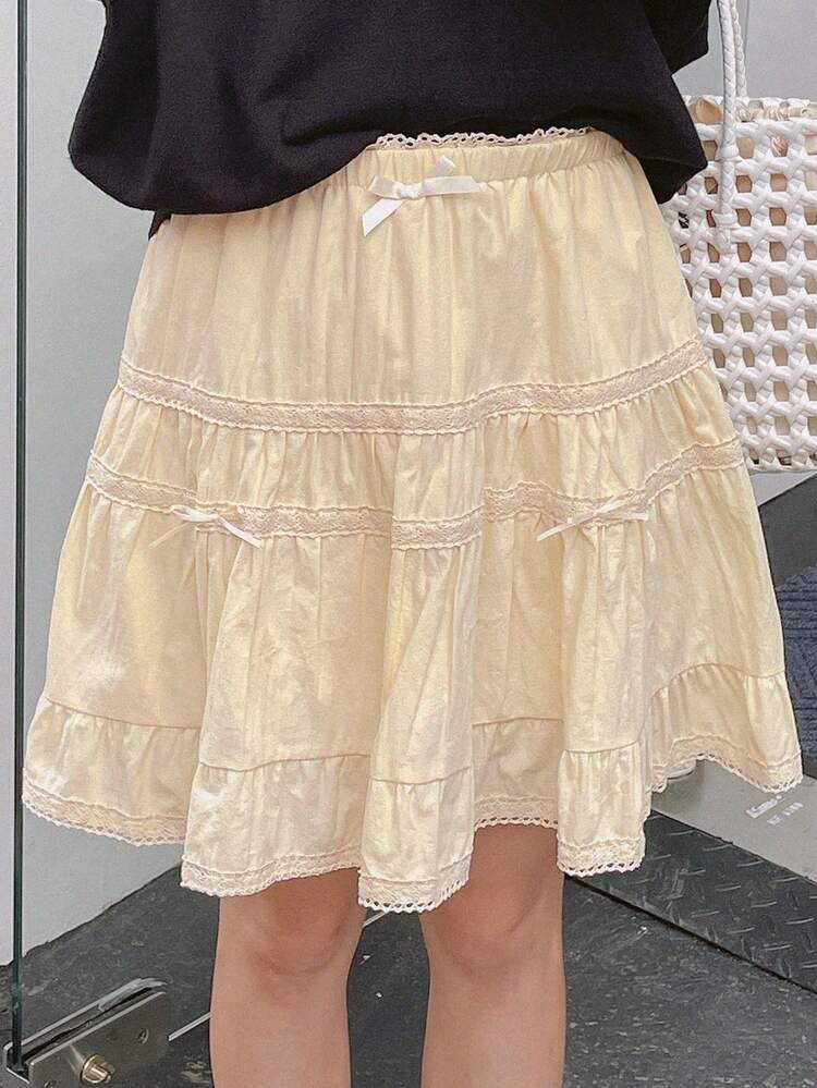 Cute Lace Ruffle Pleated Mini Skirt