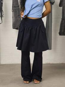 COUREZ 实用中长裙搭配叠穿长裤/Y2K秋季女装街头风外出穿搭度假装 - 藍色 - 查看 3