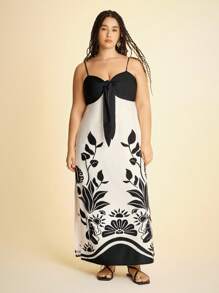 CAJUNI Plus Size Women's Casual Holiday Black Floral Spaghetti Strap Maxi Dress Women's Concert Clothing Wedding Event Birthday Dress Women's Bohemian Clothing