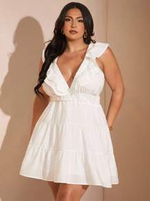 SHEIN BAE فستان قصير مطابق من الكتان الأبيض الصلب بياقة على شكل حرف V وأكمام قصيرة للربيع/الصيف/فستان كوستيوم حجم كبير لعيد الهالوين/فستان ضيف الزفاف/فساتين نسائية صغيرة الحجم للمنحنيات/عيد الحب/فساتين صيفية للنساء/ملابس مهرجان للنساء/فستان عيد ميلاد/فستان حفل الخريجين/فستان رسمي للحجم الكبير/فستان حفلة الشاي/فساتين عيد ميلاد للنساء/فستان أبيض كامل