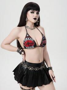 ROMWE Street Life Kalifornien Retro Hottie Buchstaben- und Nummern Muster mit Nieten Frauen Bralette Top, Sommer