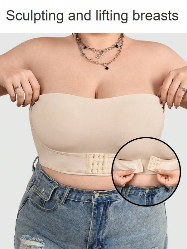 SHEIN CURVE+ Curve Plus Size/Autumn Clothes /Fall Women Clothes/Winter Clothes For Women/Winter ClothesPlus Size Women Front Button Closure Cropped Figure Hugging Sexy Bandeau Topfall Clothes For Women,Winter,CURVE PLUS