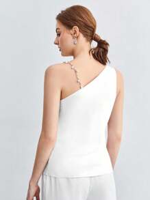 BizChic Women's Asymmetric Design Ruched Metal Decor Strap Blouse, Basic Minimalist Elegant Chic Business Casual, Suitable For Urban Commute, Office, Teacher, Wedding Guest, Music Concert - White - View 2