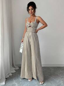 Elenzga 休闲条纹腰带女式连体裤