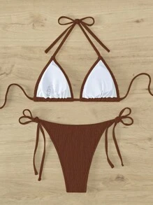 Swim Mod Conjunto de traje de baño para mujer, estampado aleatorio, con derechos de autor adquiridos - Café integral - Ver 5