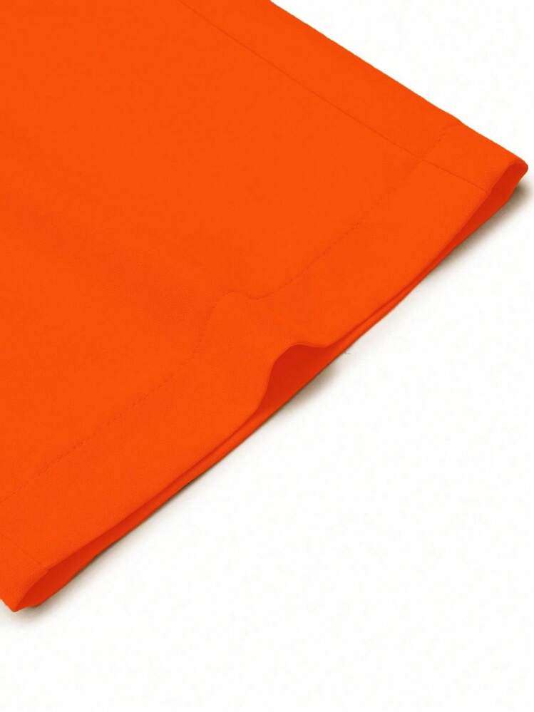 SHEIN LUNE 女士休闲纯色阔腿裤 - 橘色 - 查看 4