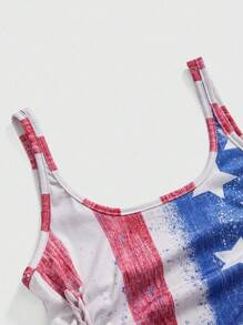ROMWE Avant Summer Fashion Distressed American Flag Halter Tank Top