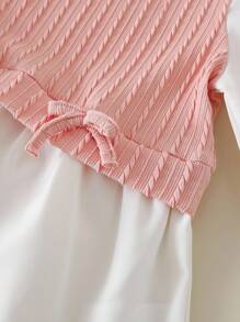 Young Girl Bow Decor 2 In 1 Long Sleeve Shirt And Flare Pants Cute Set - Multicolor - View 4