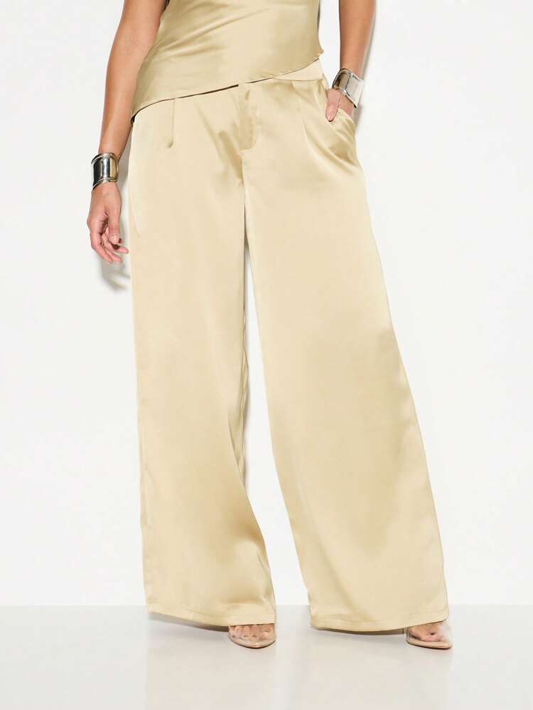 KIZN Pantalones Palazzo con detalle plisado en la cintura