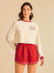 CAJUNI 女士海洋元素复古印花度假沙滩短裤，夏季