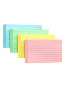 SHEIN 200 Stücke farbig liniertes Notizpapier, 4 Blöcke mit linierten Haftnotizen Pads, 3x5 Zoll Klebezettel Notizblock, bunte Seiten, abreißbarer Einband, Bürobedarf Tagebuch Schreibwaren Notizbuch für Schule, Studenten und Bürogebrauch (Nicht selbstklebend)