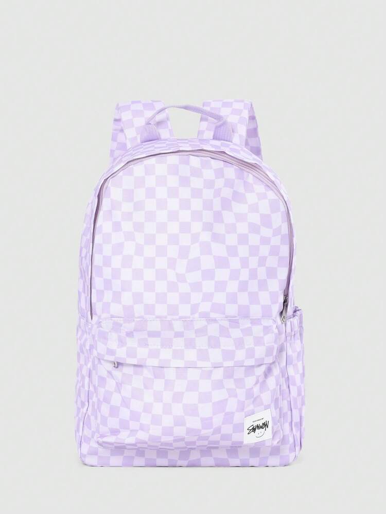 Checkered Pattern Backpack With Front Pocket