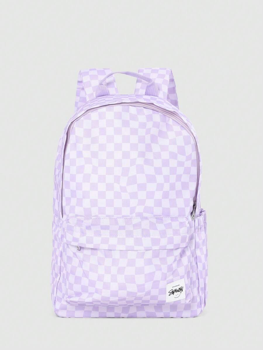 SUMWON Stylish Checkerboard Pattern School Backpack Essential Daily Student Bag With Two Adjustable Straps And Front Pocket For Organization Kids Children Teens - Mauve Purple - View 1