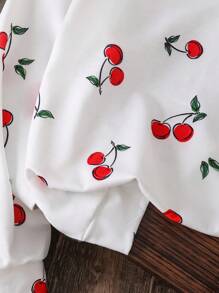 Tween Girls' Cute Cherry Print Loose Sweatshirt,White And Red Back-To-School Pullover,Autumn Long Sleeve Versatile Top For School Fall Winter - White - View 4