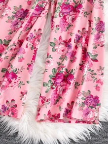 Sparklyn Girls' Allover Print Jumpsuit With Square Collar And Puff Sleeves, Summer Vacation Style - Pink - View 5