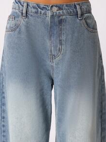 SUMWON 青少年女孩宽腿宽松牛仔裤 宽松筒形 Y2K 时尚秋冬超舒适宽松休闲街头服饰 - 藍色 - 查看 6