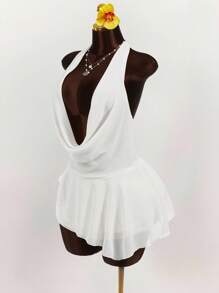 Amplova 女式夸张宽松领口围巾领带褶饰性感连衣裙 - 白色 - 查看 3