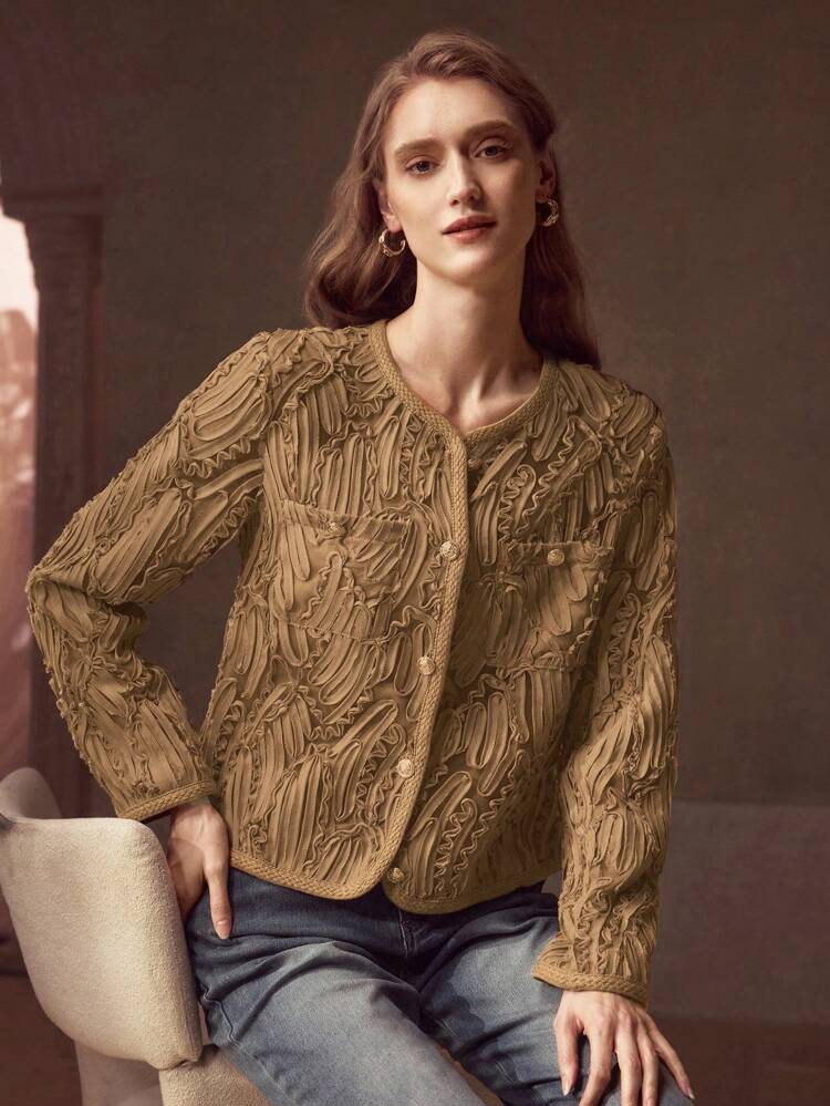 BUTTON UP TEXTURED PATTERN CARDIGAN