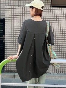 FRIFUL 女式夏季纯色蝙蝠袖休闲长款T恤，秋季服装