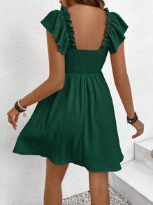 SHEIN Frenchy 度假休闲纯色荷叶边下摆 A 字裙