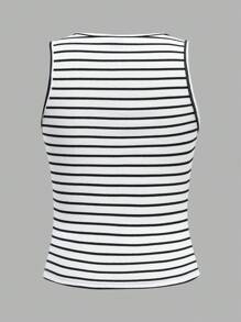 SHEIN EZwear 2 pezzi Set di top a canotta aderenti in tessuto a maglia a righe casual da donna, adatto per l'estate, uso quotidiano, versatile e confortevole