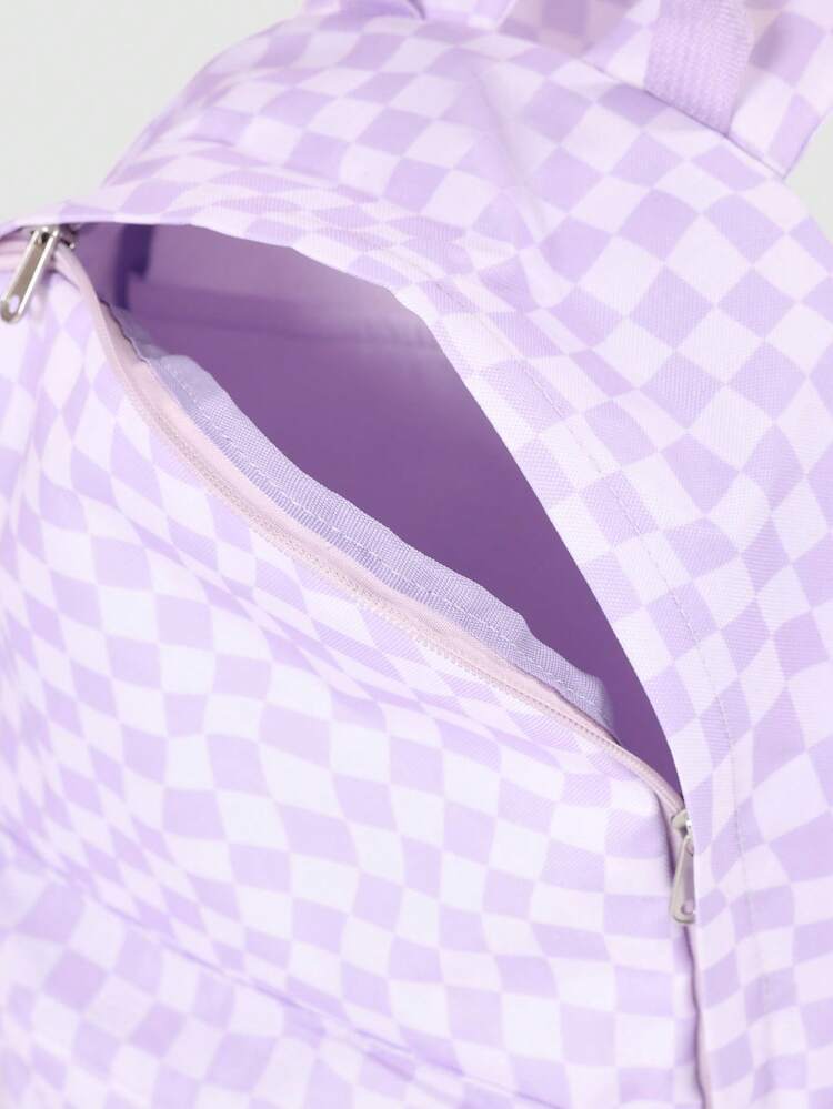 Checkered Pattern Backpack With Front Pocket