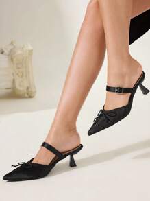 CUCCOO CHICEST Damen elegante spitze High Heels mit Schleifenakzent, vielseitige klassische Büropumps für Date, Nachmittagstee, Party, Schwarz - Schwarz - Übersicht 3