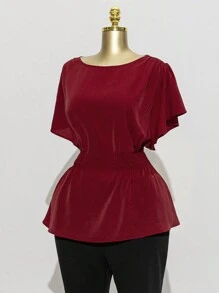 Modelyn Plus Size Casual Solid Color Waist Shirt, Summer